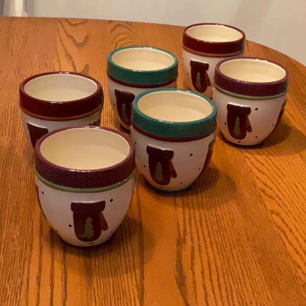 Williraye Studio Set of 6 Burgundy, Red and Green Ceramic Mugs for Dining